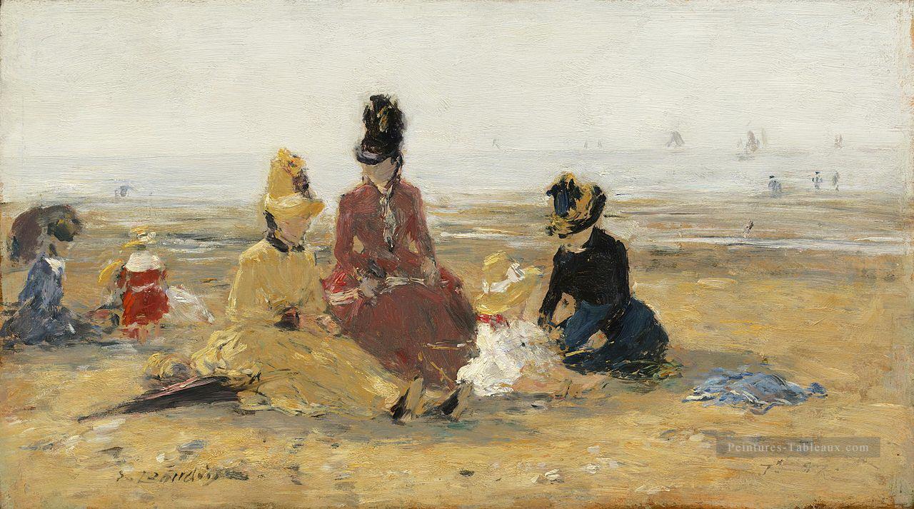 Eugène Boudin Sur la plage de Trouville Peintures à l'huile